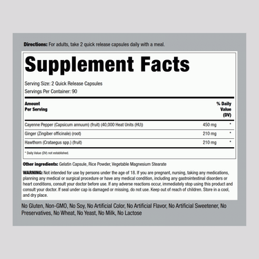 Supplement Facts panel for Ultra Max Cayenne Plus, showing details for 180 capsules.