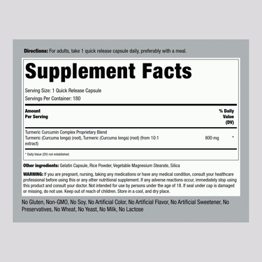 Turmeric Curcumin Complex, 800 mg, 180 Quick Release Capsules