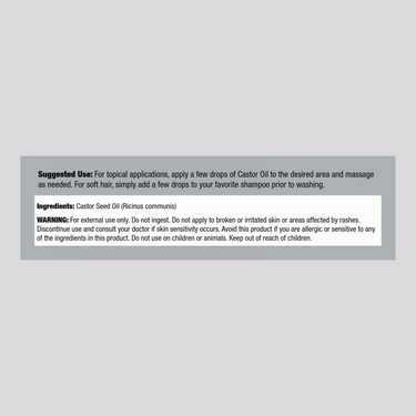 Image of the Supplement Facts panel for Castor Oil Liquid 16 OZ.