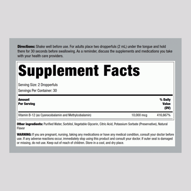 Liquid B-12 (Berry), 10,000 mcg, 2 fl oz (59 mL) Dropper Bottle