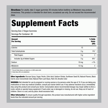 Melatonin (Delicious Mixed Berry), 12 mg, 60 Vegan Gummies