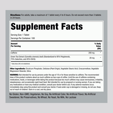 Caffeine Plus Green Tea, 220 mg, 100 Tablets