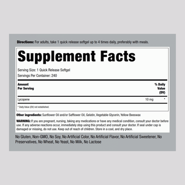Lycopene, 10 mg, 240 Quick Release Softgels