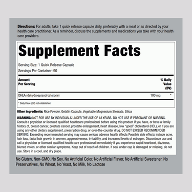 DHEA, 100 mg, 90 Quick Release Capsules