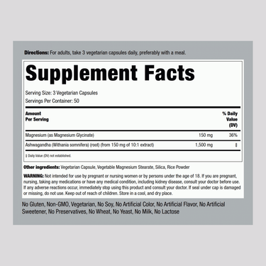 Magnesium Glycinate + Ashwagandha, 150 Vegetarian Capsules