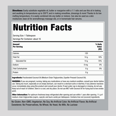 Coconut Premium Oil Liquid, 8 oz (237 mL) Bottle
