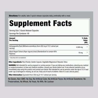 Ashwagandha, 4500 mg (per serving), 120 Quick Release Capsules