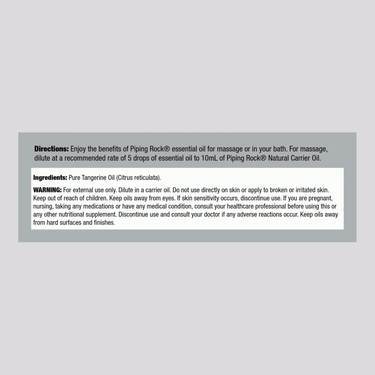Image of the Supplement Facts panel for Tangerine Oil, 2 oz, detailing nutritional information and ingredients.