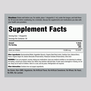 Liquid Biotin (Berry), 10,000 mcg, 2 fl oz (59 mL) Bottle