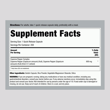 Cayenne, 600 mg, 350 Quick Release Capsules