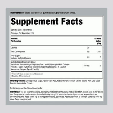 Multi Collagen Gummies (Types I, II, III, V, X) (Natural Mixed Fruit), 60 Gummies