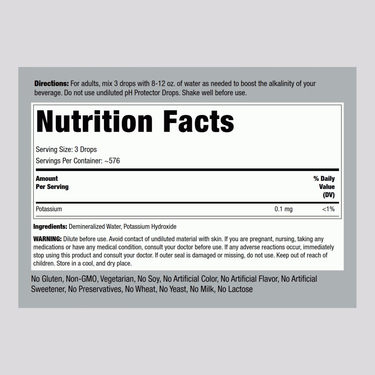 Supplement Facts label for Alkaline Booster pH Protector Drops.