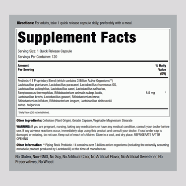 Supplement Facts panel for Probiotic 3 Billion Capsules, 120 count.