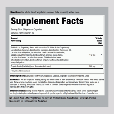 Probiotic 14 Strains 50 Billion Organisms (per serving) plus Prebiotic, 50 Vegetarian Capsules