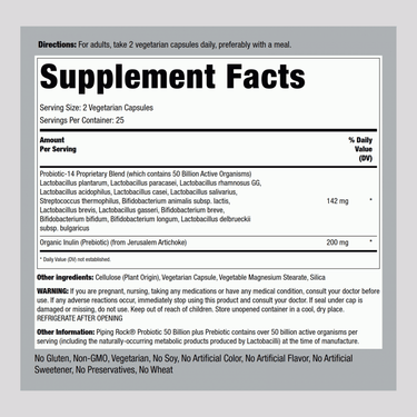 Probiotic 14 Strains 50 Billion Organisms (per serving) plus Prebiotic, 50 Vegetarian Capsules