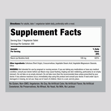 Niacin, 100 mg, 300 Vegetarian Tablets