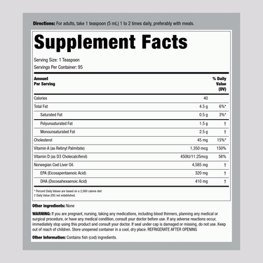 Engelvaer Norwegian Cod Liver Oil (Plain), 16 fl oz (473 mL) Bottle