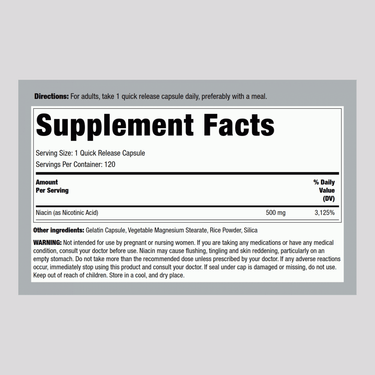 Niacin, 500 mg, 120 Quick Release Capsules