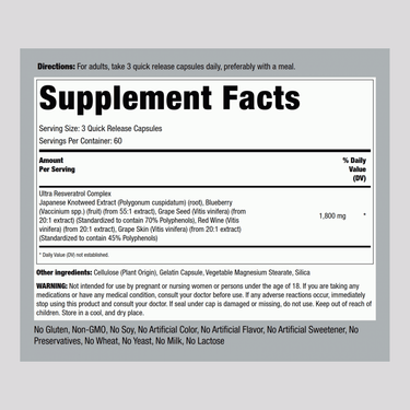 Resveratrol Complex, 1800 mg (per serving), 180 Quick Release Capsules