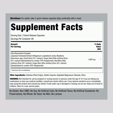Resveratrol Complex, 1800 mg (per serving), 180 Quick Release Capsules