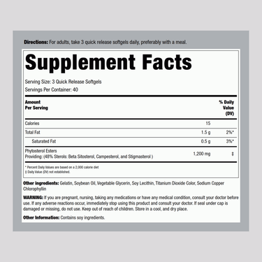 The Supplement Facts panel for Ultra Max Plant Sterols Softgels 120 is shown.