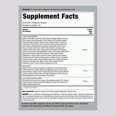 Image of Super Fruits and Veggie Capsules Supplement Facts.