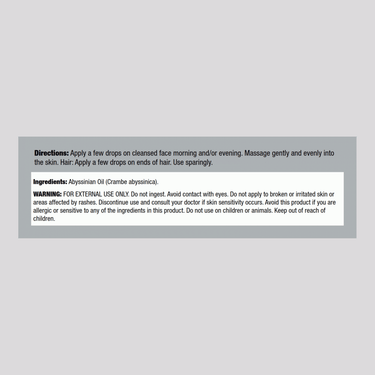 Supplement Facts panel for Horbaach Abyssinian Oil, 4 fl oz.
