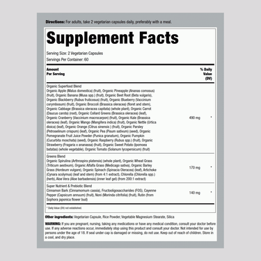 Supplement Facts panel for Super Fruits and Veggies 120 Capsules.