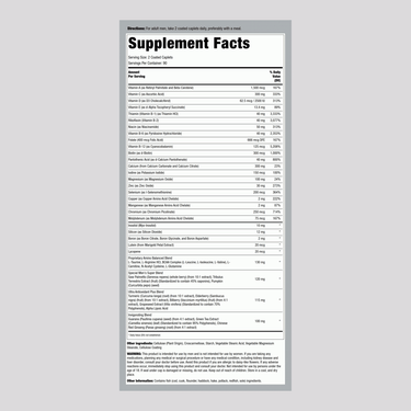 Image showing Supplement Facts for Mega Multiple for Men T/R Coated Caplets 180 count.