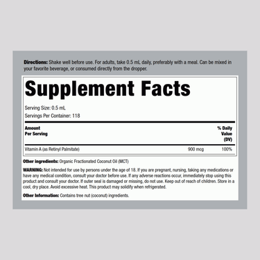 Vitamin A Liquid (Organic), 3000 IU, 2 fl oz (59 mL) Dropper Bottle