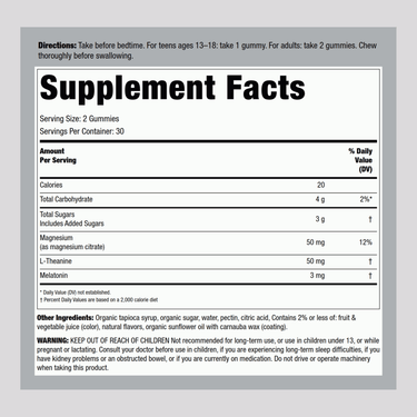 Image showing Supplement Facts for NV Sleep Gummies with Magnesium and Melatonin.