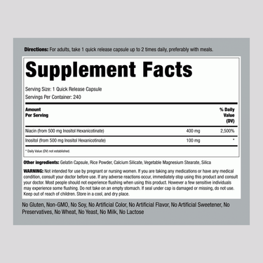 Flush Free Niacin, 500 mg, 240 Quick Release Capsules