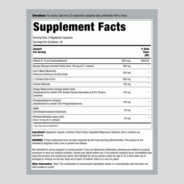 Supplement Facts label for LN Ultra Brain Support, 60 capsules.