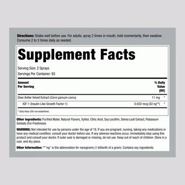 IGF Deer Antler Velvet Spray, Extra Strength, 1 fl oz (30 mL) Spray Bottle