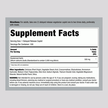 Garlic High Allicin Delayed Release (Odor Free), 100 Delayed Release Caplets