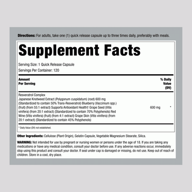 Resveratrol Complex, 120 Quick Release Capsules