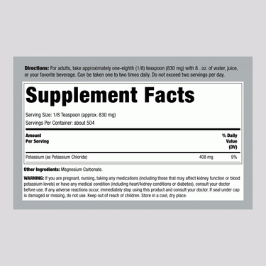 Potassium Chloride Powder, 16 oz (454 g) Bottle