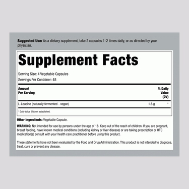 L-Leucine, 400 mg, 180 Veggie Capsules