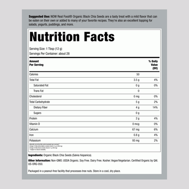 Chia Seeds Black (Organic), 12 oz (340 g) Bag