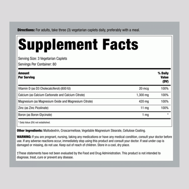 Calcium Magnesium Zinc with Vitamin D3, 240 Vegetarian Caplets