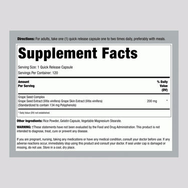 Grape Seed Extract, 200 mg, 120 Quick Release Capsules