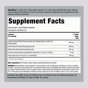 Super Ginseng Complex Plus Royal Jelly, 100 Quick Release Capsules