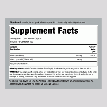 Alpha Lipoic Acid, 300 mg, 160 Quick Release Capsules