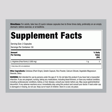 L-Arginine, 500 mg, 100 Capsules