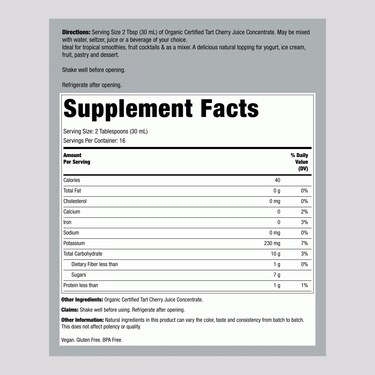 Tart Cherry Juice Concentrate (Organic), 16 fl oz (473 mL) Bottle