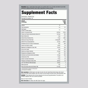 Supplement Facts panel for Trace Min Power Pack - Orange Blast in 30 packets.