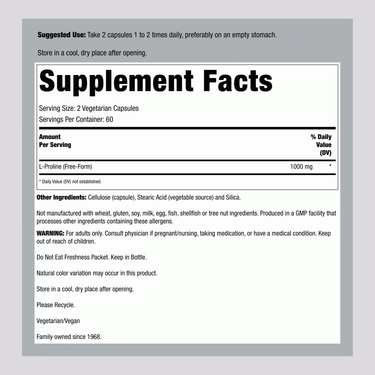 L-Proline, 500 mg, 120 Vegetarian Capsules