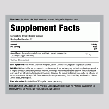 Guggul Extract, 1500 mg (per serving), 90 Quick Release Capsules