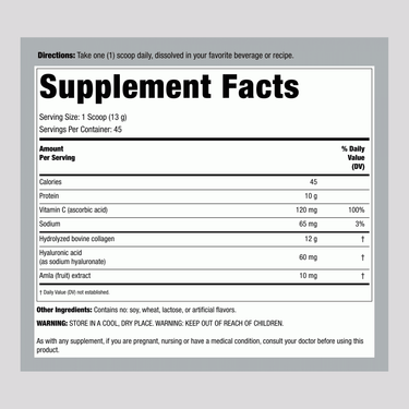 Advanced Collagen Peptides + Hyaluronic Acid + C, 20.6 oz (585 g) Powder