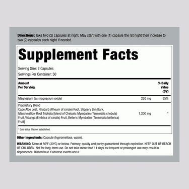 The Supplement Facts panel for RN CleanseMore showing details for 100 vegetarian capsules.